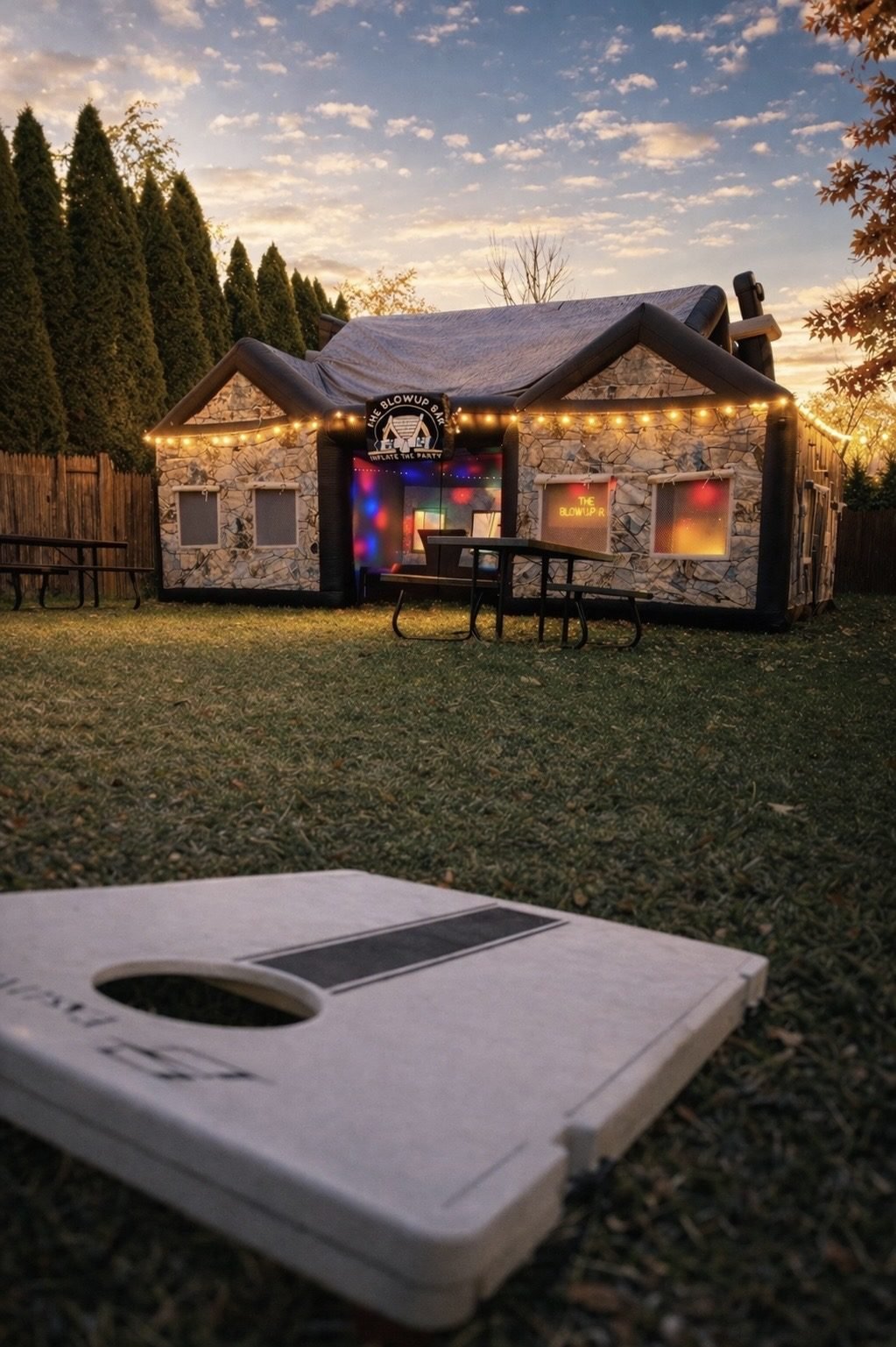 The Blow Up Bar glowing at dusk